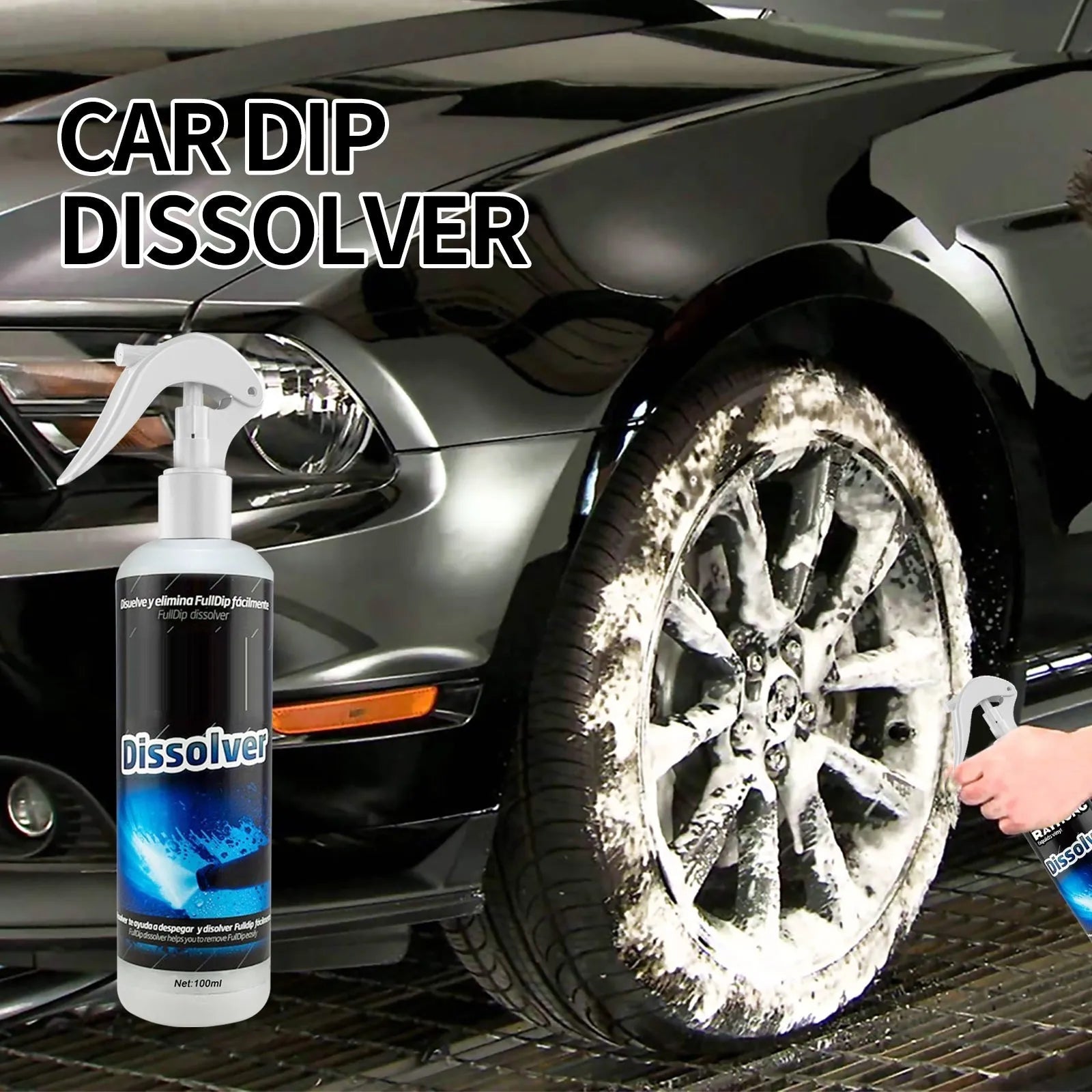 100ml bottle of water-based car foam cleaning agent for paint and interior seats.