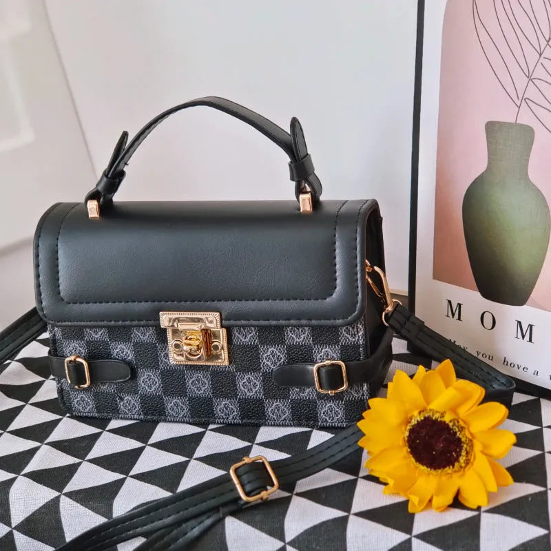 Brown ethnic pattern square crossbody bag with file compartment and structured PU build