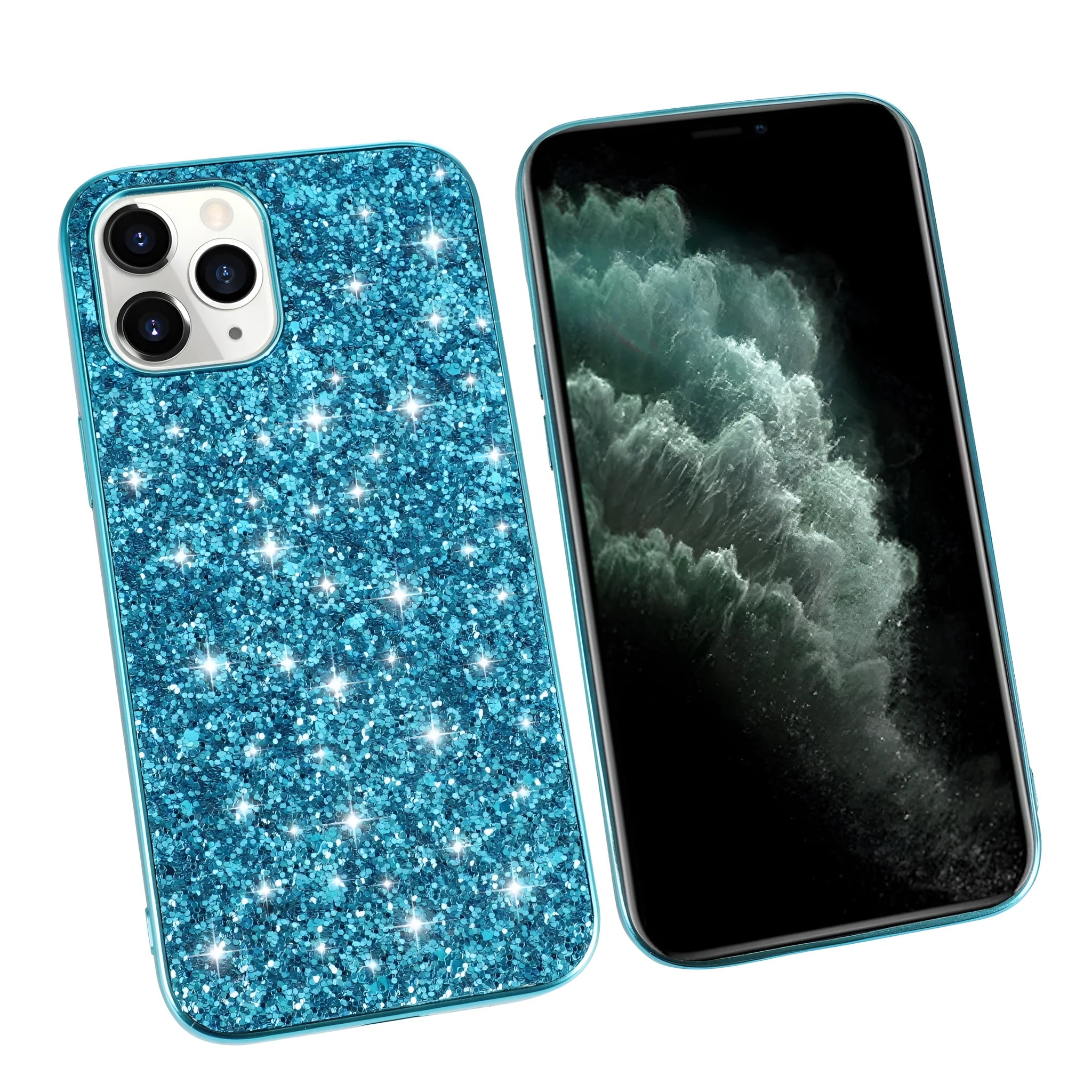Pure colour TPU phone case with sequins veneer and bracket for iPhone 12 Pro Max