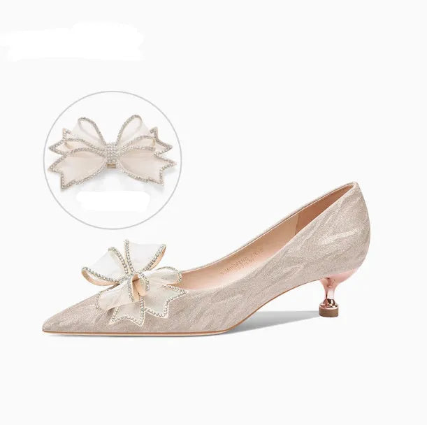 Champagne gold sequin women's stiletto high heel pump with crystal decoration