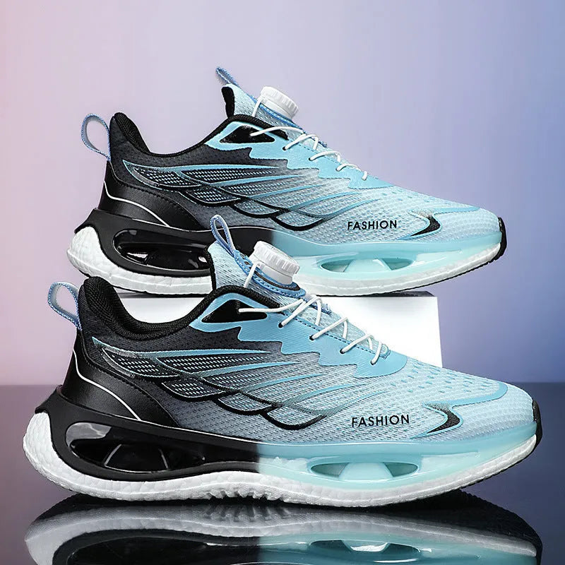 Youth rotating button sneaker with mesh upper and rubber MD TPU sole in light blue colour