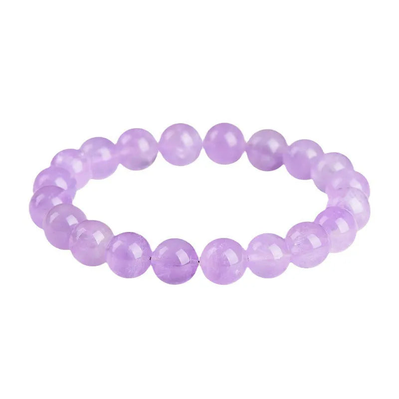 Amethyst crystal beaded bracelet with round lavender beads showing water ripple geometric pattern