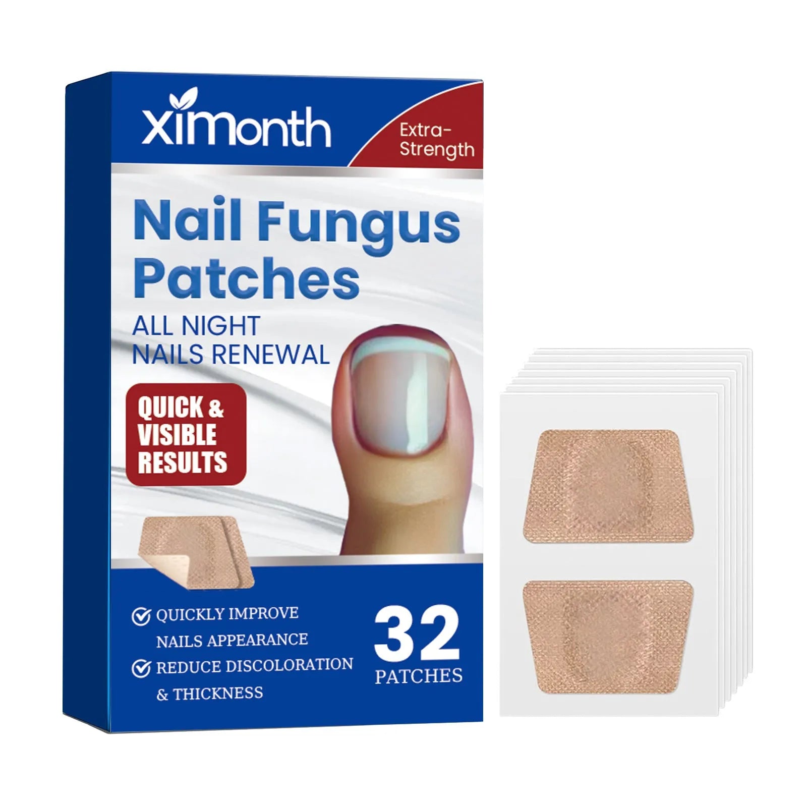 Box of 32 nail care adhesive bandage repair patches for damaged nails.
