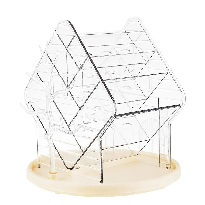 360-degree rotating cosmetics storage box in clear or amber gold plastic with light luxury style