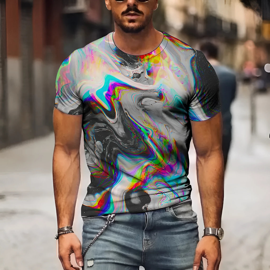 Men 3D graphic casual t-shirt short sleeve pullover size XXS to 6XL mesh fabric digital print