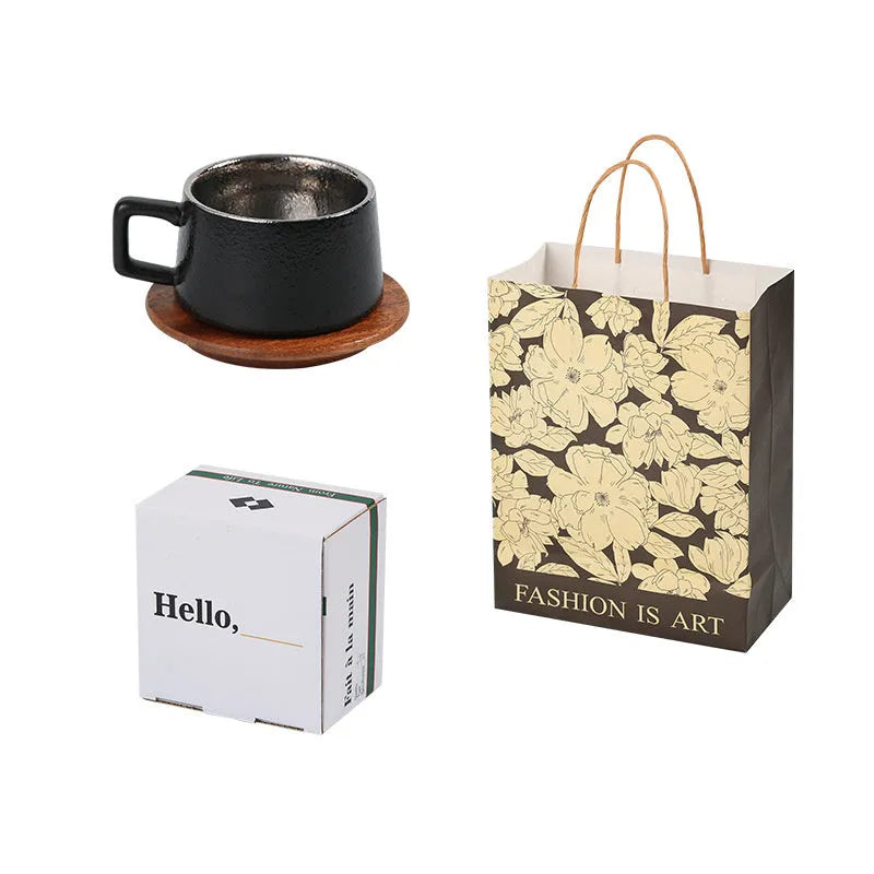 Office gift tumbler coffee cup suit with plated gift box showing gold and silver finish options