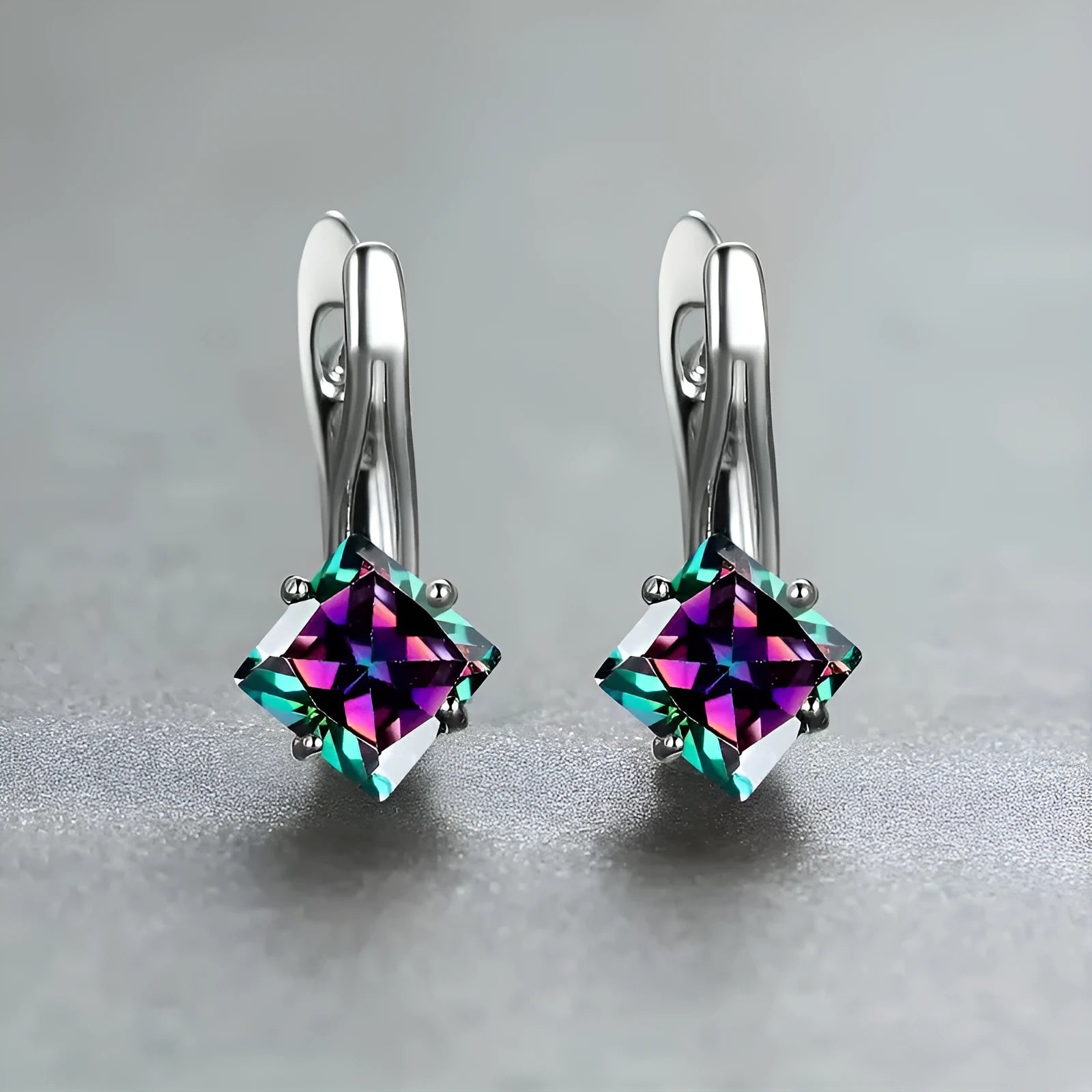 Women's diamond pattern earrings with zircon inlay on copper in three colour variations