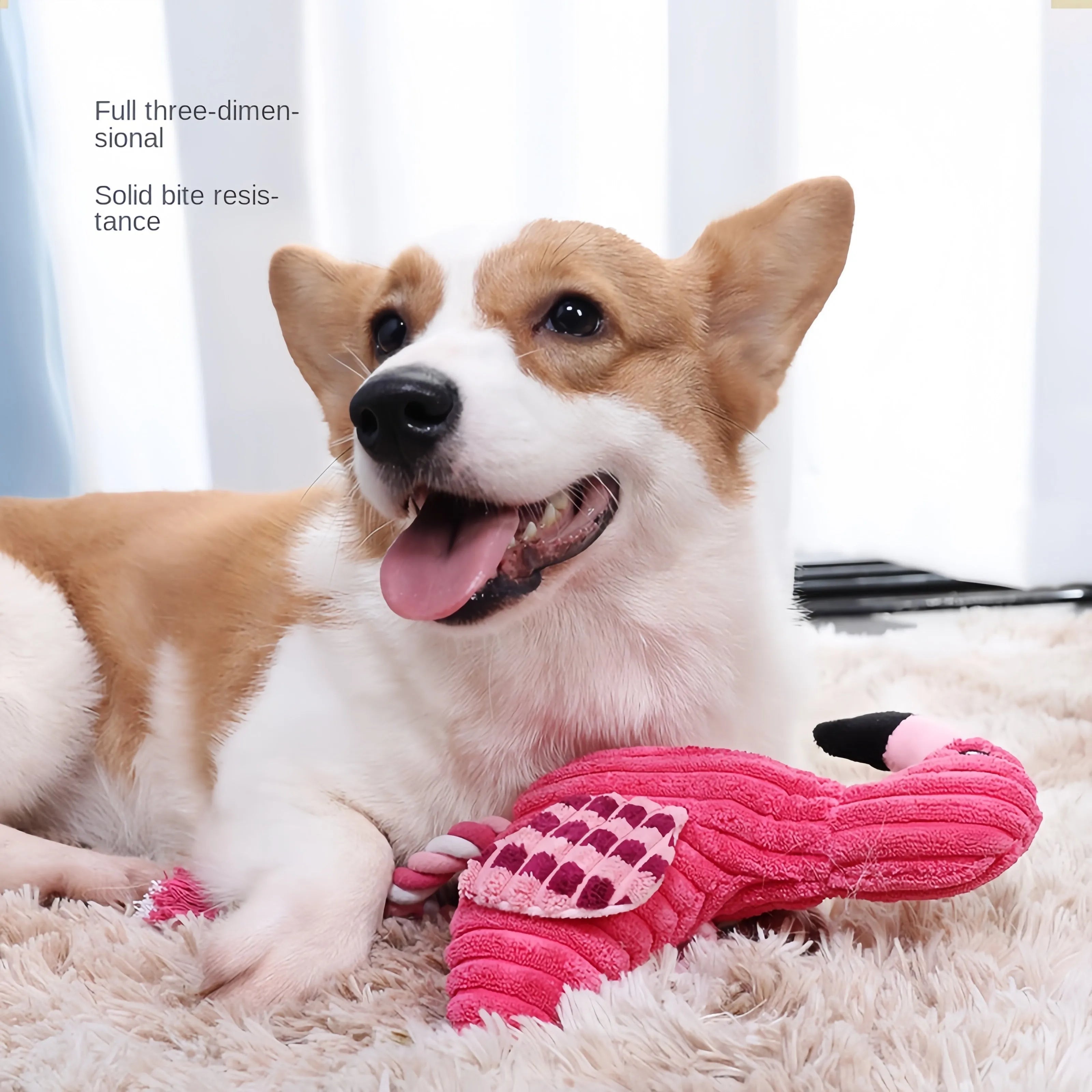 Pink corduroy animal shape squeaky plush dog toy for small and large dogs