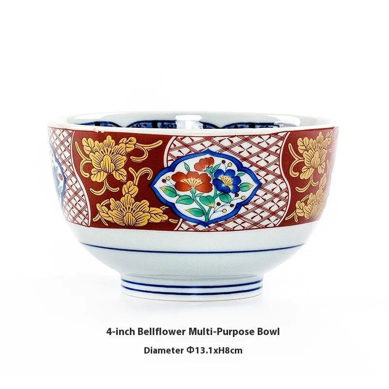 Japanese style ceramic bowl with retro peony pattern and underglaze surface finish