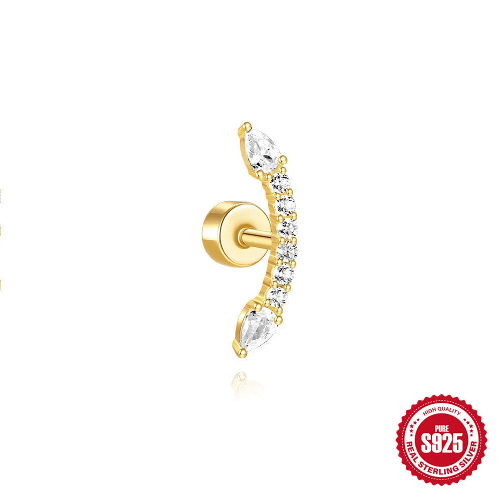 S925 sterling silver flat column thread ear bone stud in a gold-tone finish.