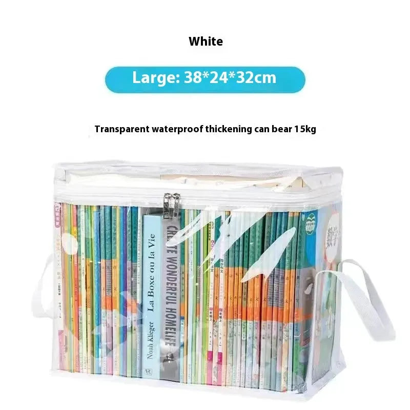 Large foldable PVC water buggy bag with transparent panels showing storage capacity for magazines and stationery