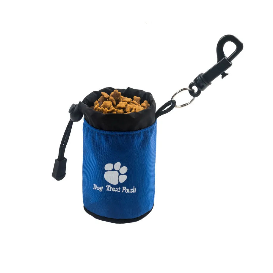 Mini pet training snack bag in red, green, black, or blue nylon with solid colour design