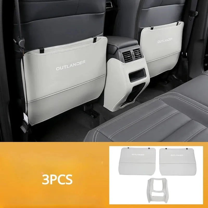 Set of three leather anti-kick pads for Outlander car seat armrest protection.