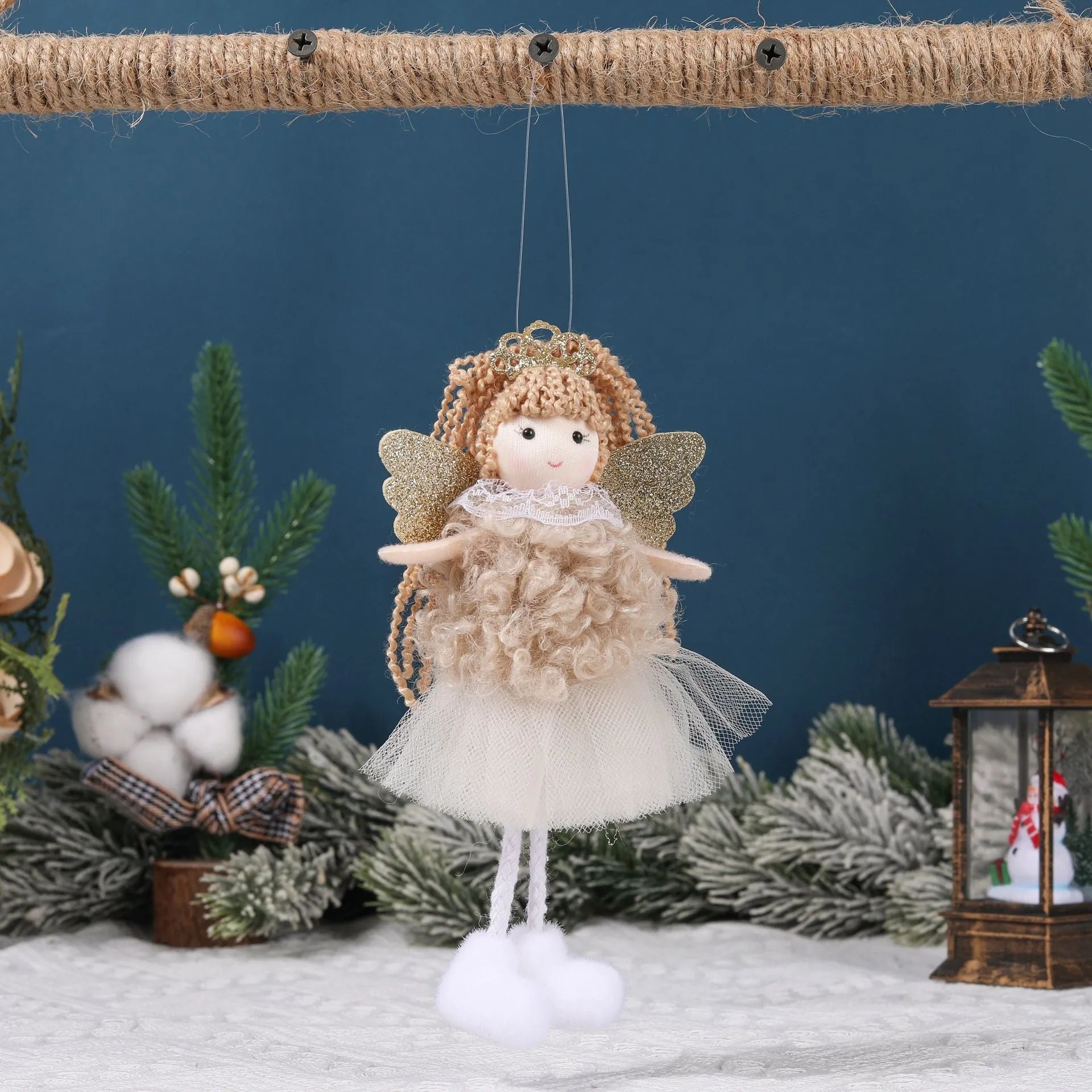 Christmas angel girl fabric pendant for high ponytail hairstyles in white, pink, and khaki colours