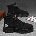 Men's black and yellow Martin boots with artificial PU upper and injection moulded soles