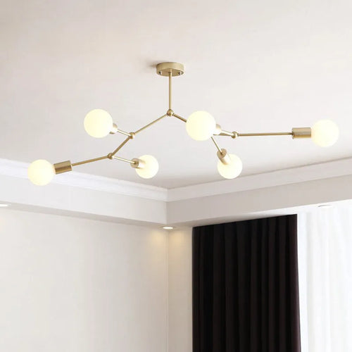 Iron chandelier ceiling lamp with Nordic design in black or white finish