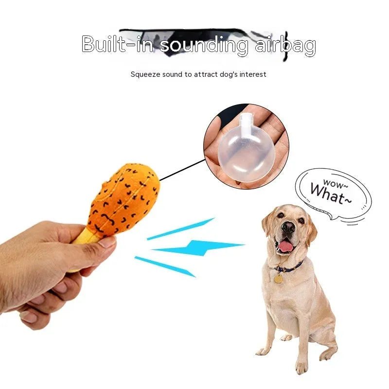Plush simulation chicken leg dog toy with interactive sound and food leakage puzzle in Tibetan Chicken Leg Warmer colour
