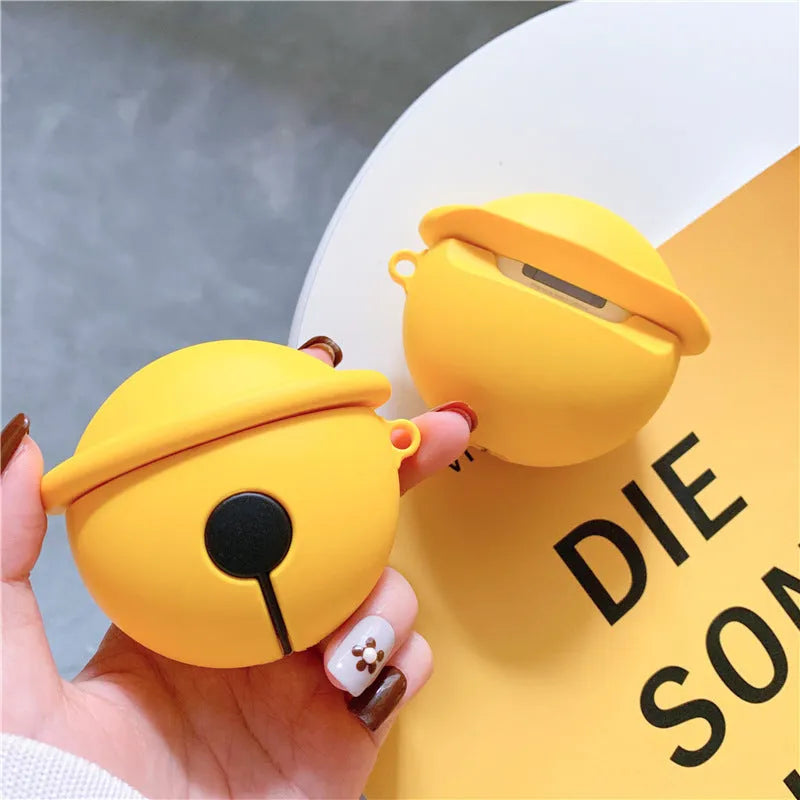 Yellow silicone case with bell charm for AirPods 1 and 2 generation wireless earphones