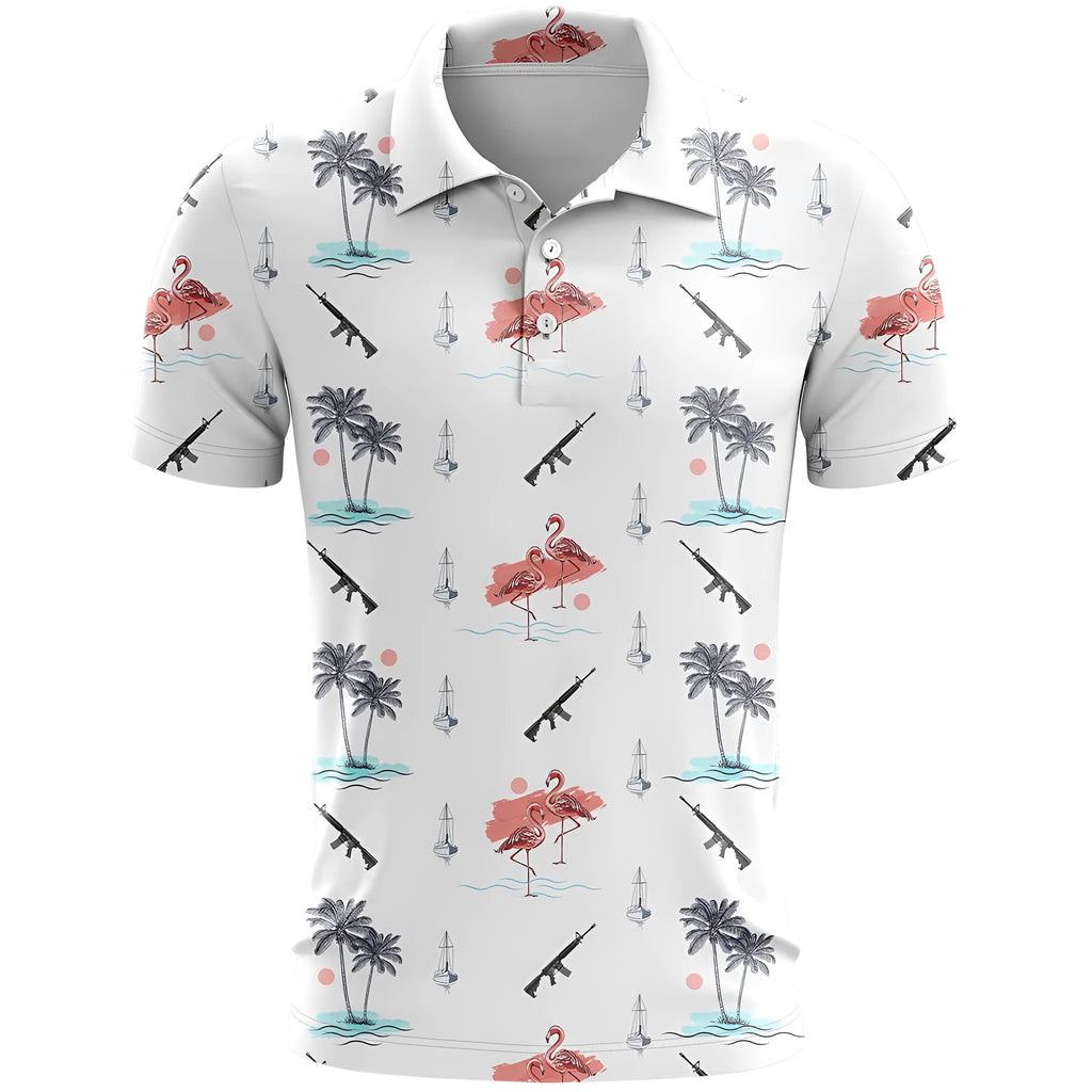 Man wearing a loose-fit 3D printed short sleeve sports top in bird eye polyester fabric, available in multiple colours.