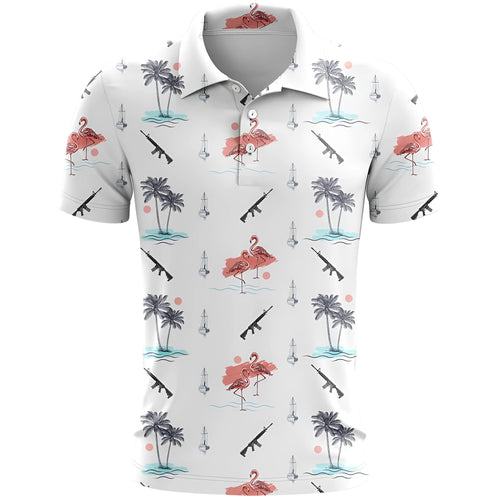 Man wearing a loose-fit 3D printed short sleeve sports top in bird eye polyester fabric, available in multiple colours.