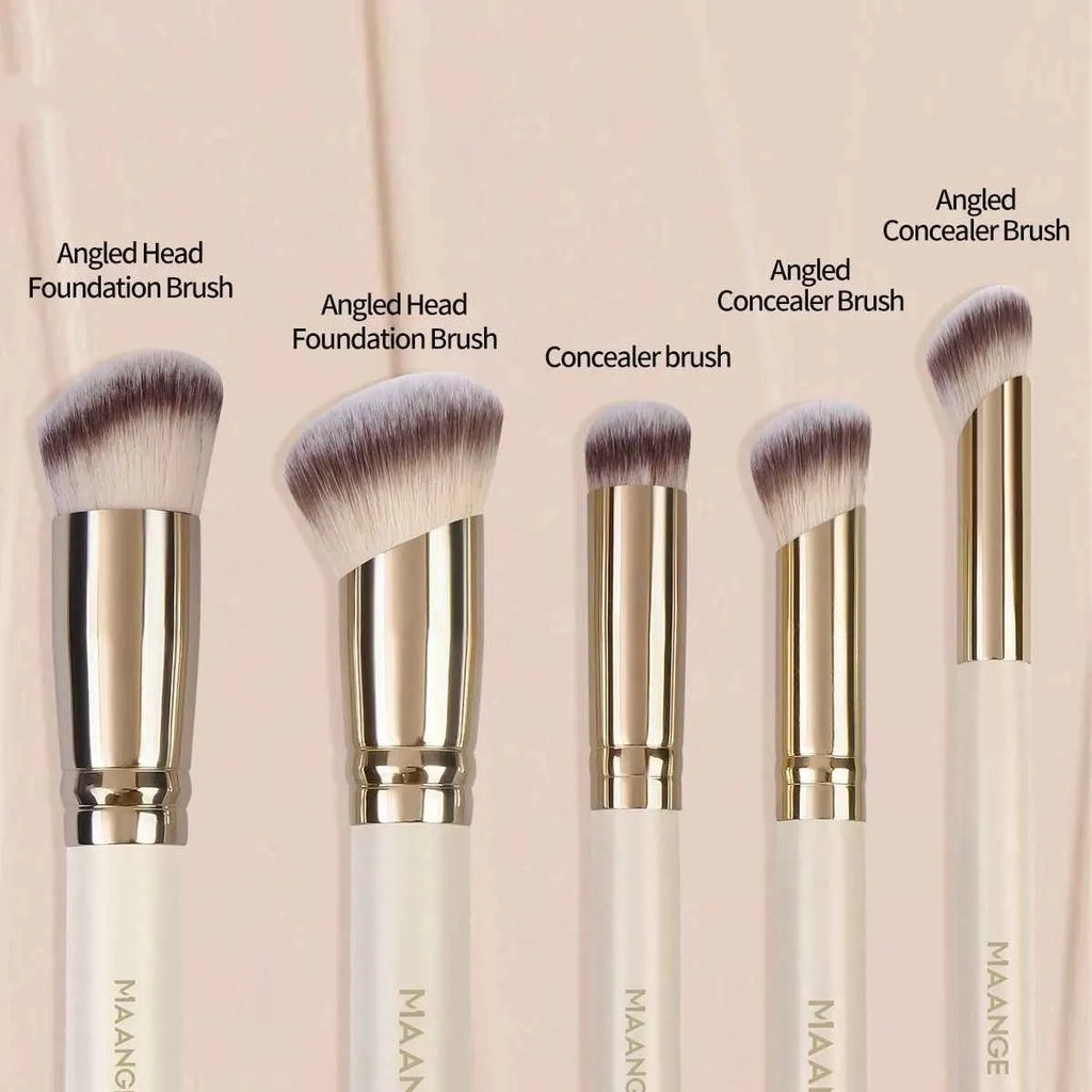 5-piece apricot makeup brush set with angled blush brush for contouring