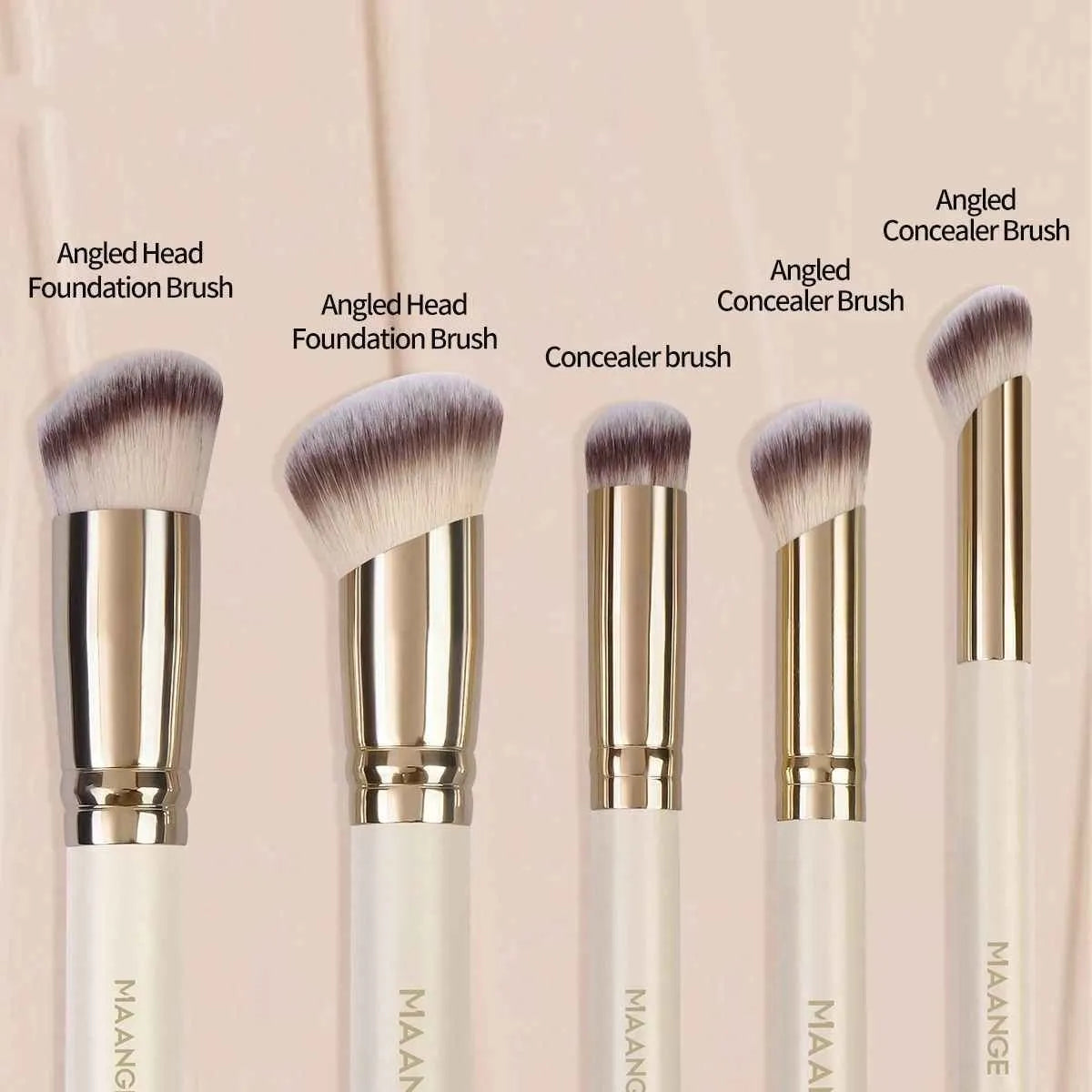 5-piece apricot makeup brush set with angled blush brush for contouring