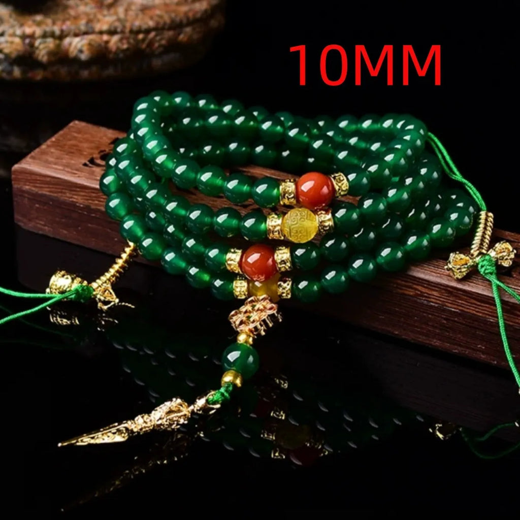 Handcrafted multi-strand bracelet with green Brazilian agate beads in three size options.
