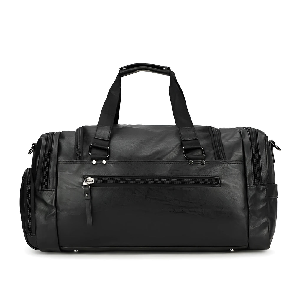 Large black PU travel bag for shoes with shown dimensions.