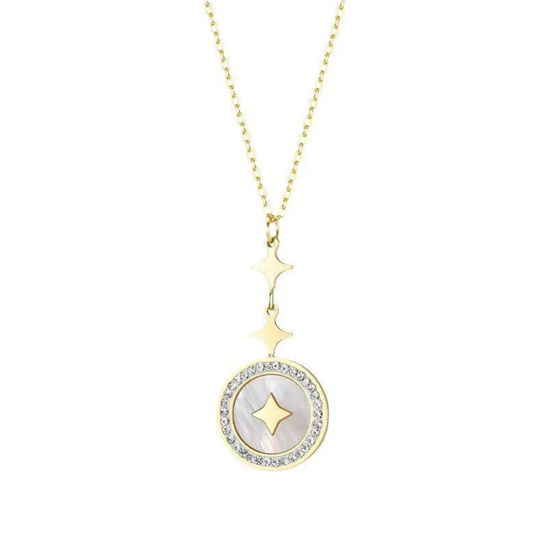 Women's titanium steel six-pointed star necklace with O-ring chain in gold or rose gold colour