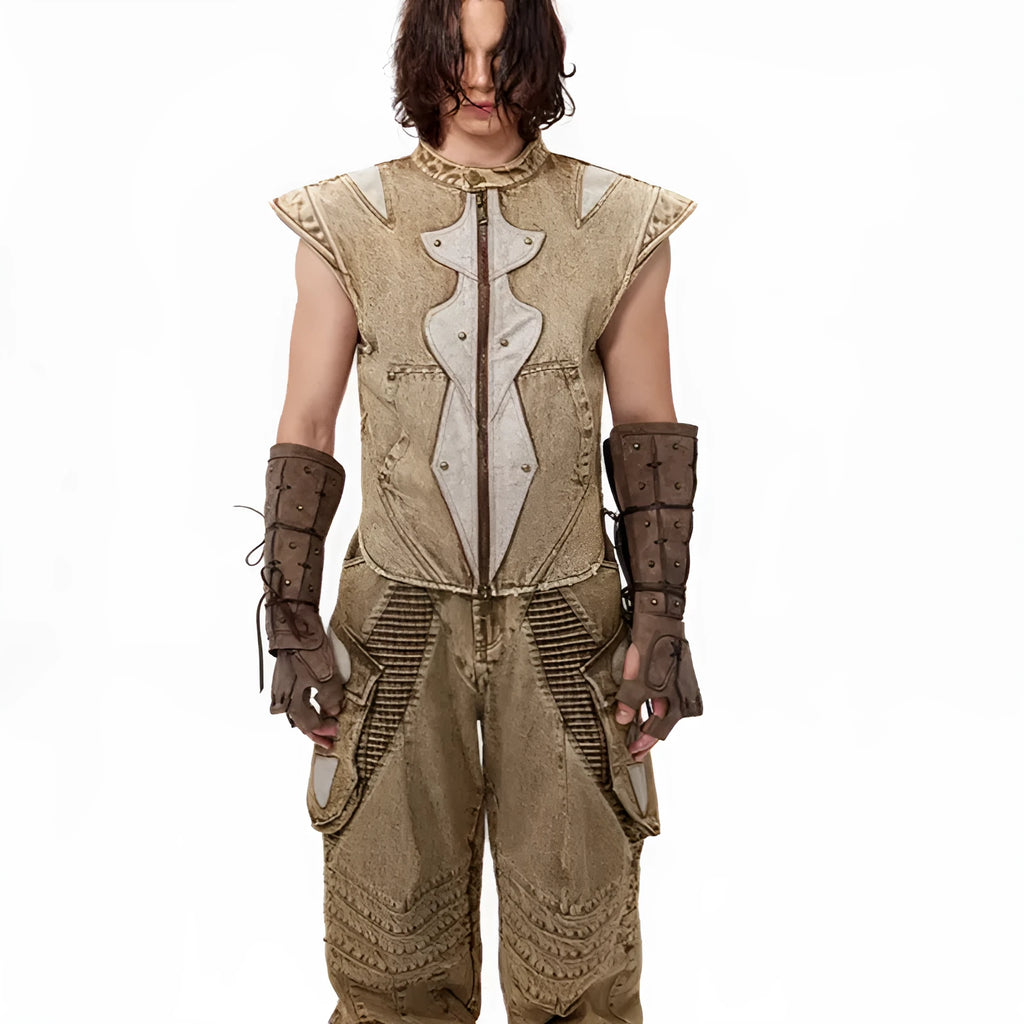 Summer dark knight original niche pleated vest in cotton fabric, picture colour, front view