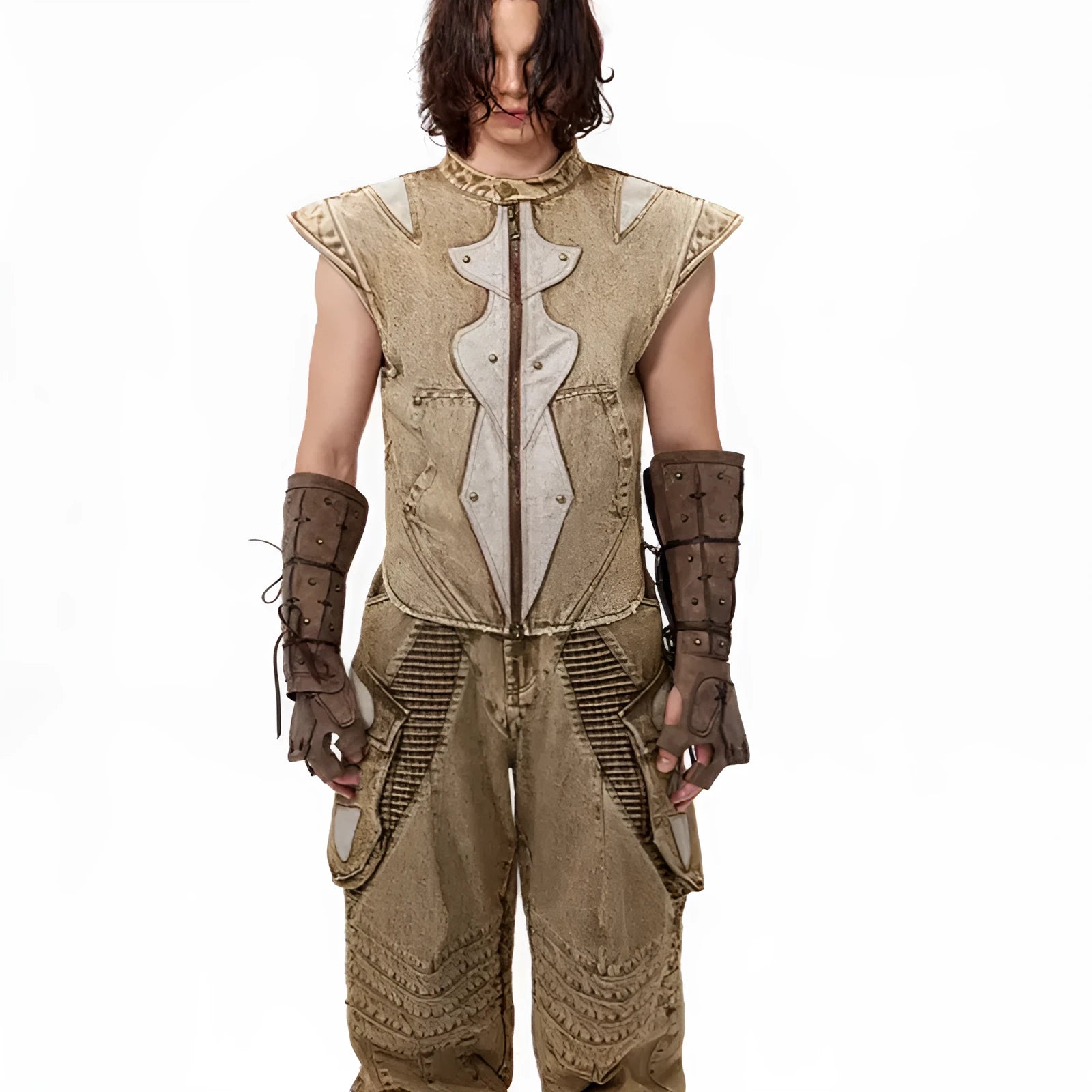 Summer dark knight original niche pleated vest in cotton fabric, picture colour, front view