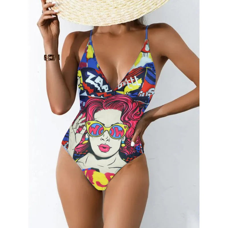 Women's plus size solid colour bikini swimsuit with backless design