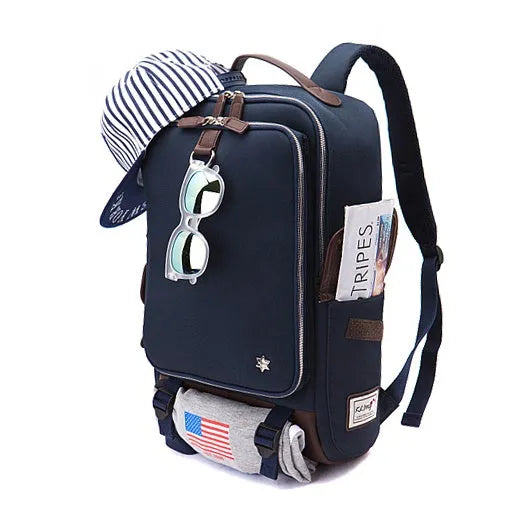 Men's modern Korean Oxford cloth backpack in army green colour, showing large capacity design.
