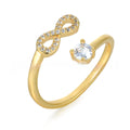 Open geometric ring with engraved letter and inlaid zircon stones in gold, rose gold, or silver finish