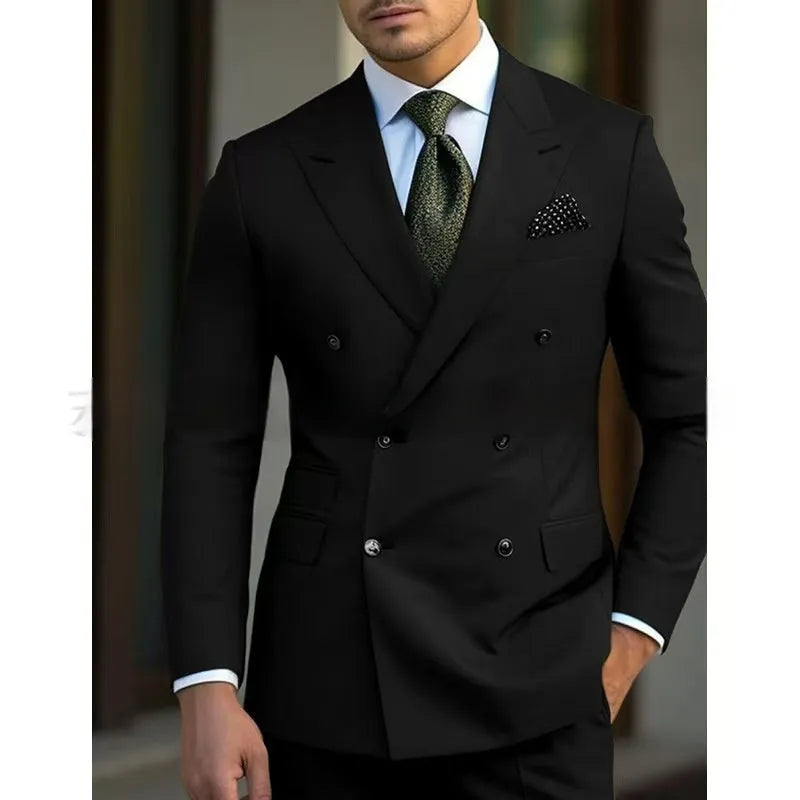 Men's light business style two-piece suit in chemical fibre and cotton blend fabric