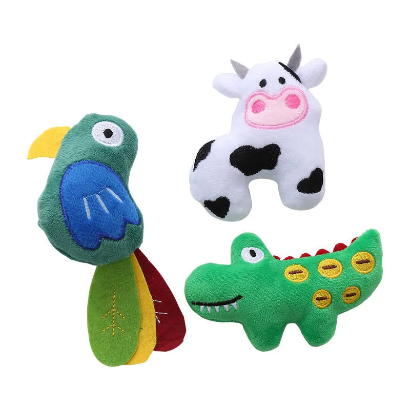 Cow parrot shape plush cat toy with colourful fabric and catnip filling for interactive play