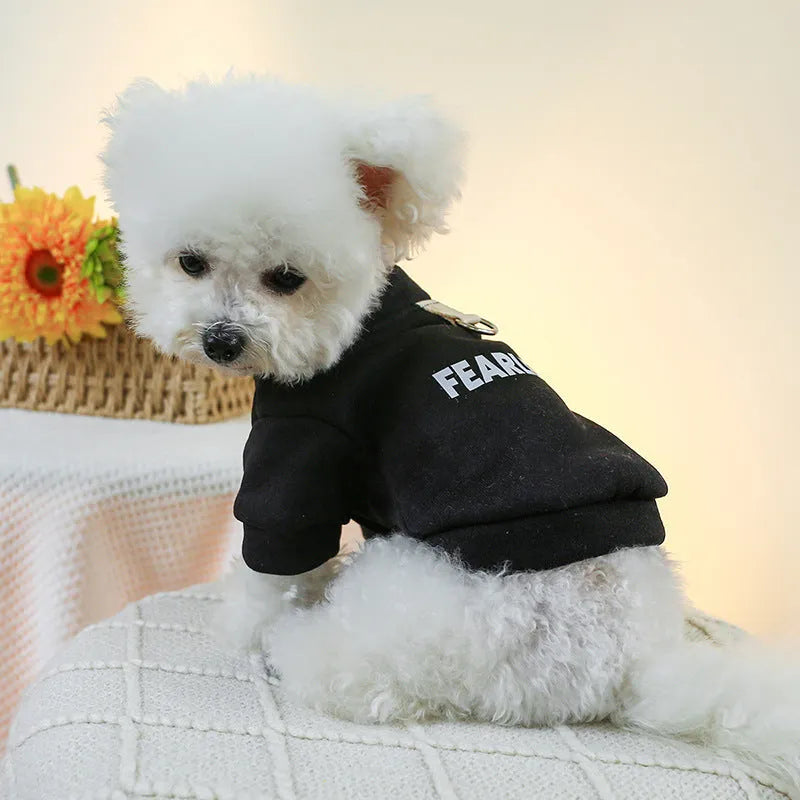 Pet clothing traction sweater in black with open button design for dogs and cats on neutral background