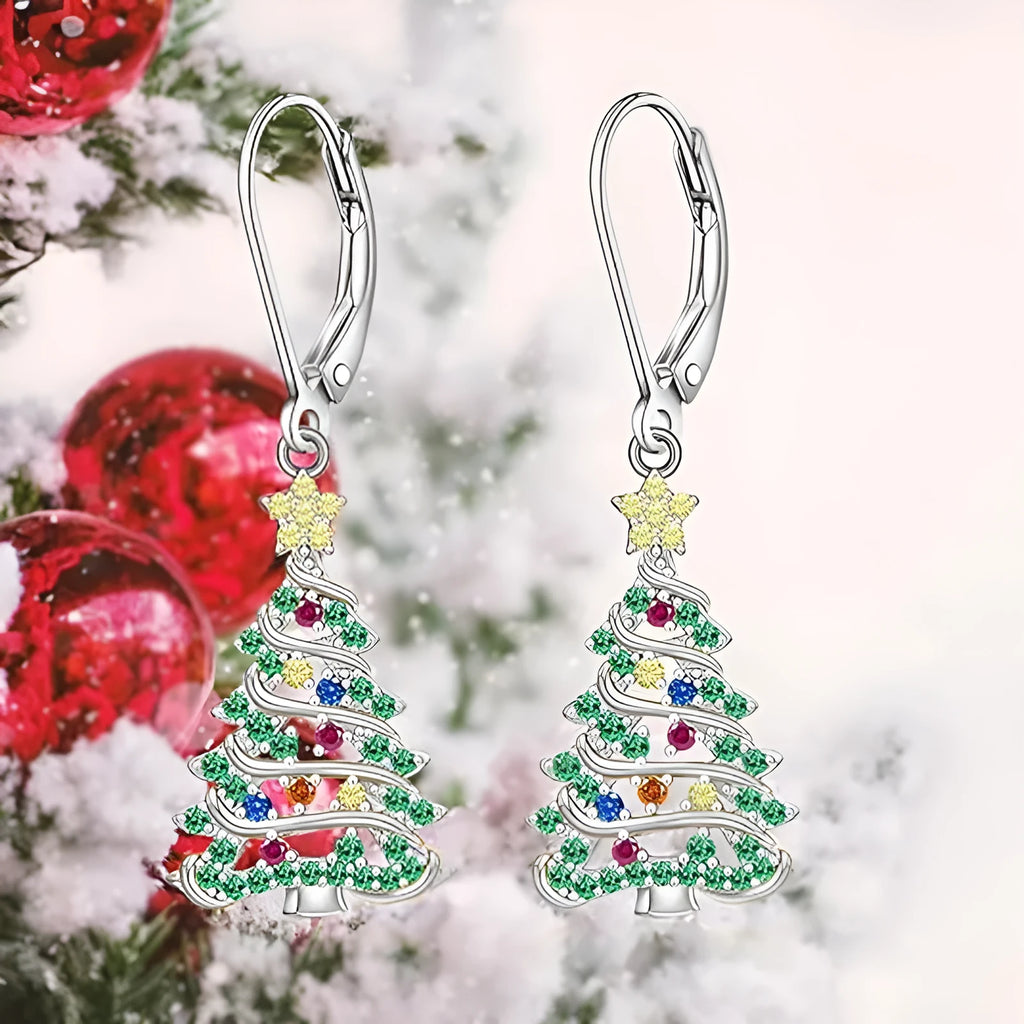 Copper Christmas tree earring pendants with white gold E4318 finish for women