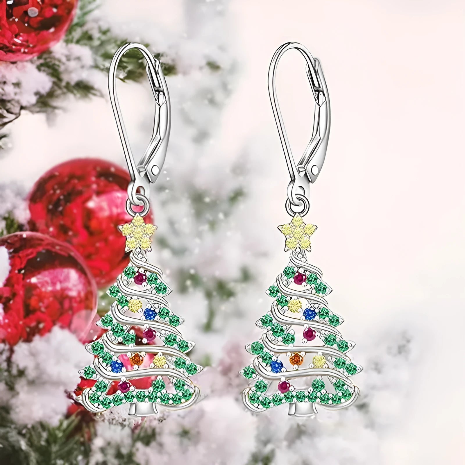 Copper Christmas tree earring pendants with white gold E4318 finish for women