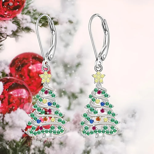 Copper Christmas tree earring pendants with white gold E4318 finish for women