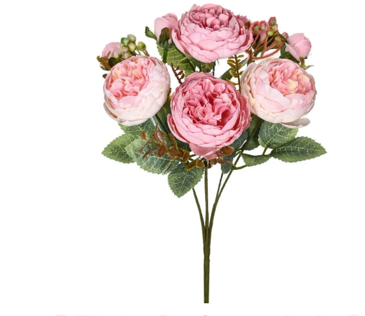 Silk artificial peony flower bouquet in multiple colour options for wedding or home decoration