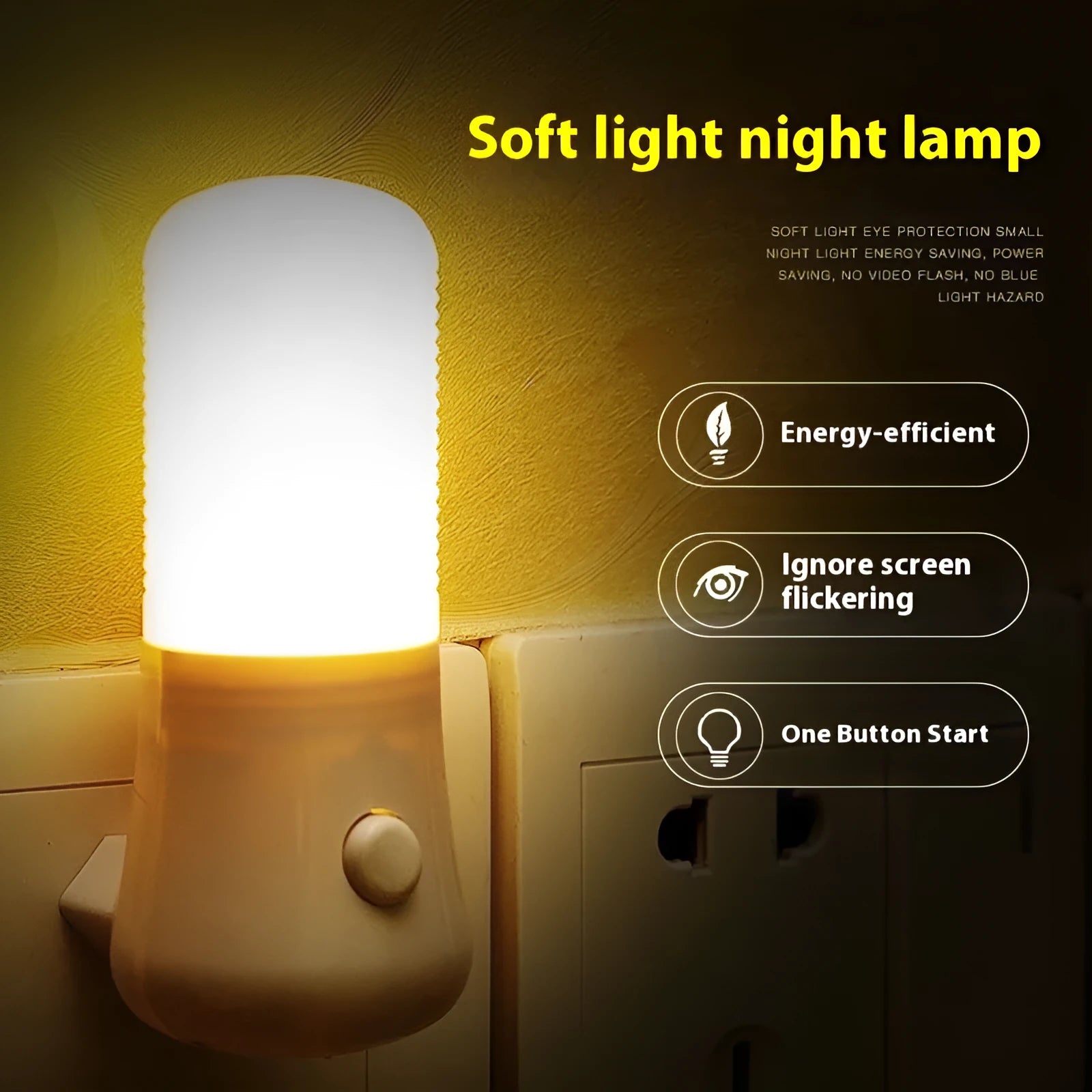 Minimalist plug-in bedside night light with American socket and dual-colour switch