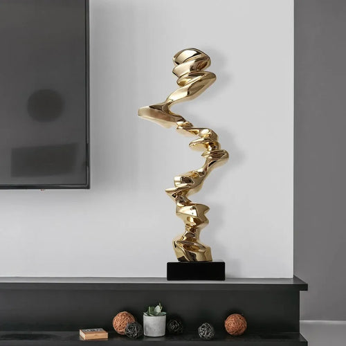 Handmade natural resin abstract ornament with minimalist modern design in gold, silver, or blue
