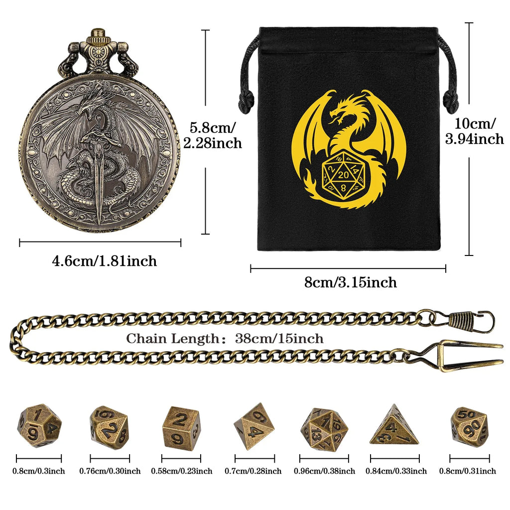 Zinc alloy DND dice storage case with winged beast relief, 5 cm size, in bronze finish