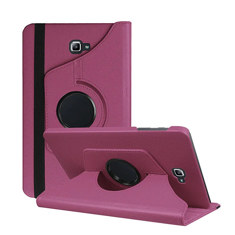 Lenovo T series rotating leather tablet case in black showing clamshell design and adjustable viewing angles