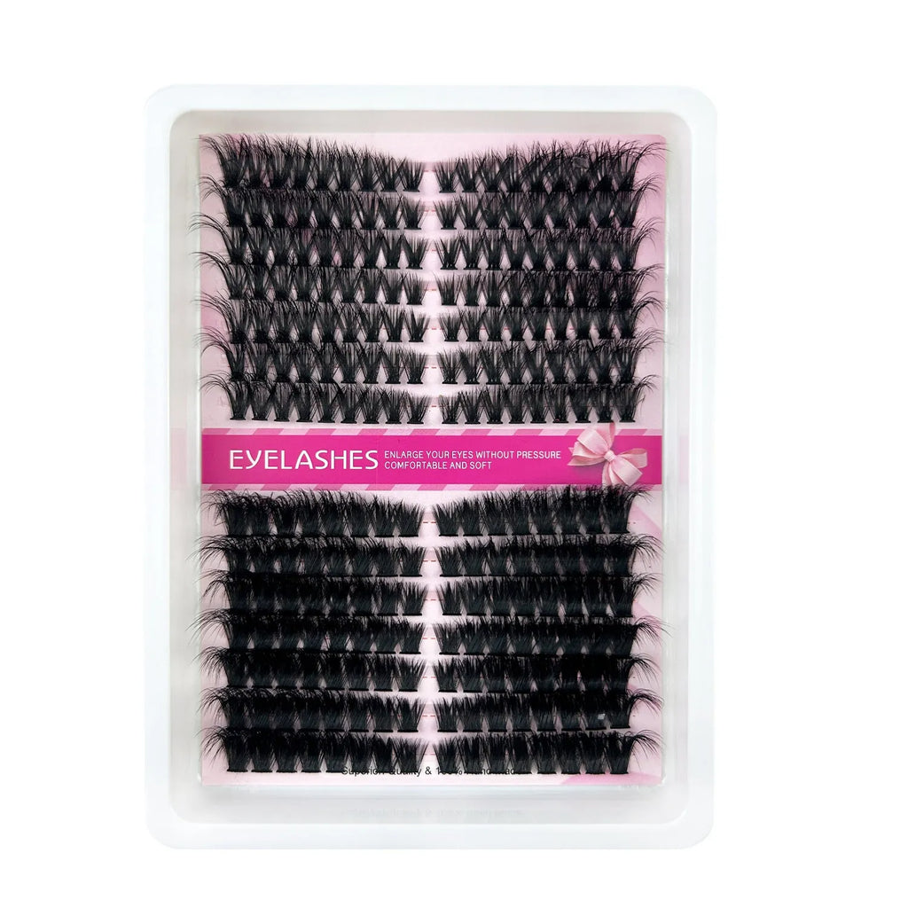 Mixed false eyelash set showing five different styles in a large capacity storage box measuring 13.7cm by 13.5cm