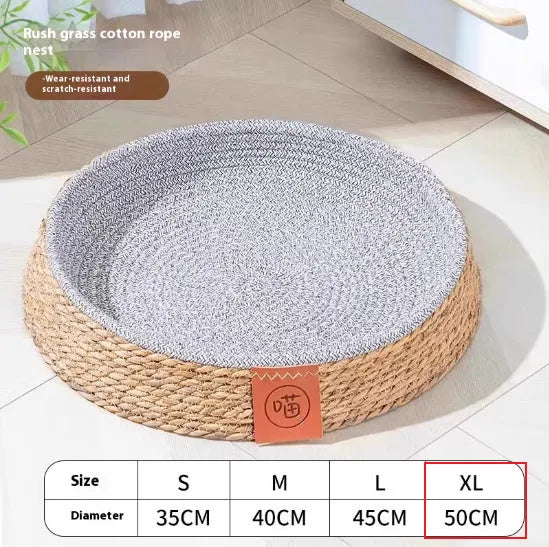 Rattan woven cat nest bed available in four sizes for indoor feline use