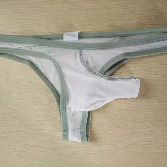 Men's Ice Silk nylon underwear briefs in elephant nose style on a colour selection background.