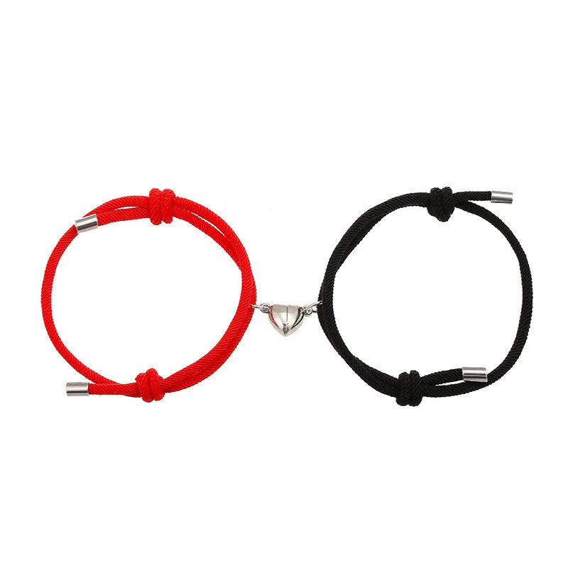 Simple nylon Love magnetic bracelet pair adjustable 3mm rope with magnetic fastener