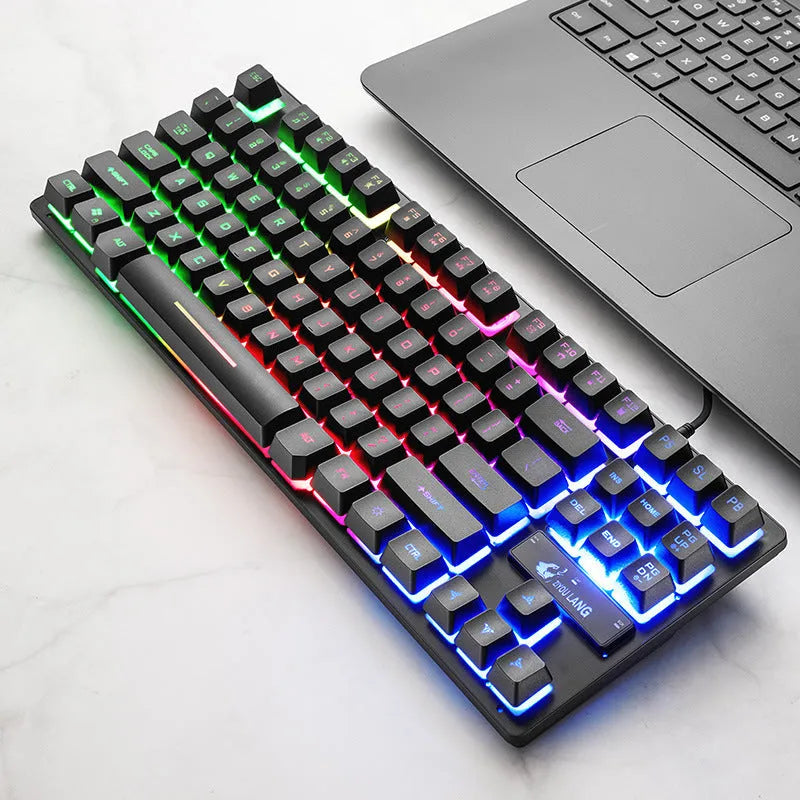 87-key wired USB mechanical keyboard in black with compact 36.5cm size